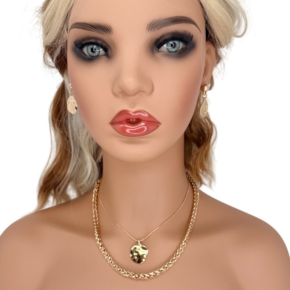 Vtg Gold Tone Rhinestone Pendant Layered Necklaces &‎ Earrings Set  Shelli Segal